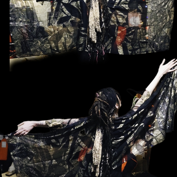 AHUJASONS! Luxury Pashmina! Dupatta black&gold block print sequins!! Deadstock - Picture 16 of 17